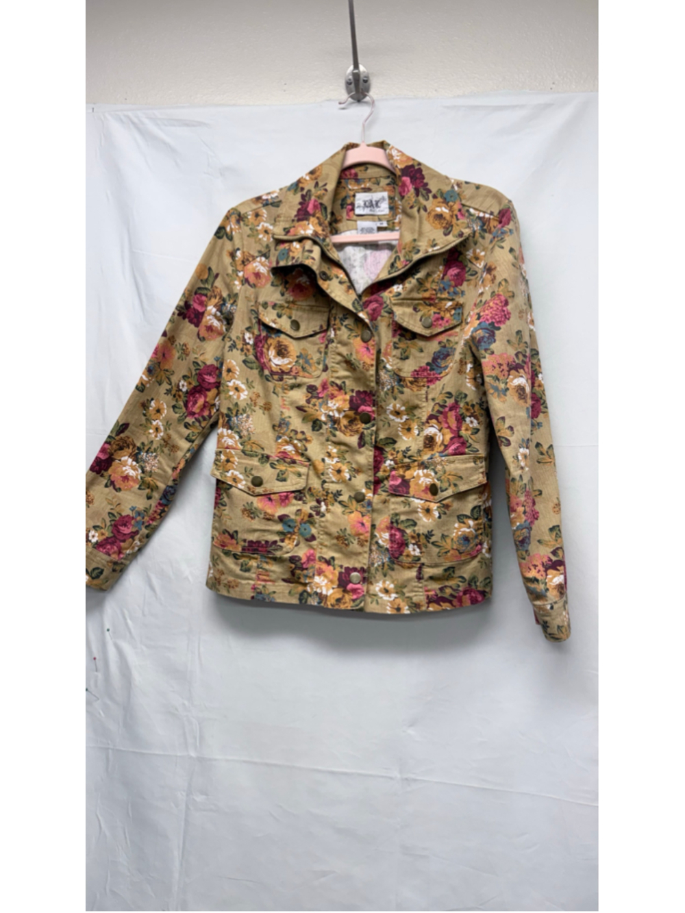 Women's Live a Little Floral Utility Jacket, Size M, Beige/Multicolor